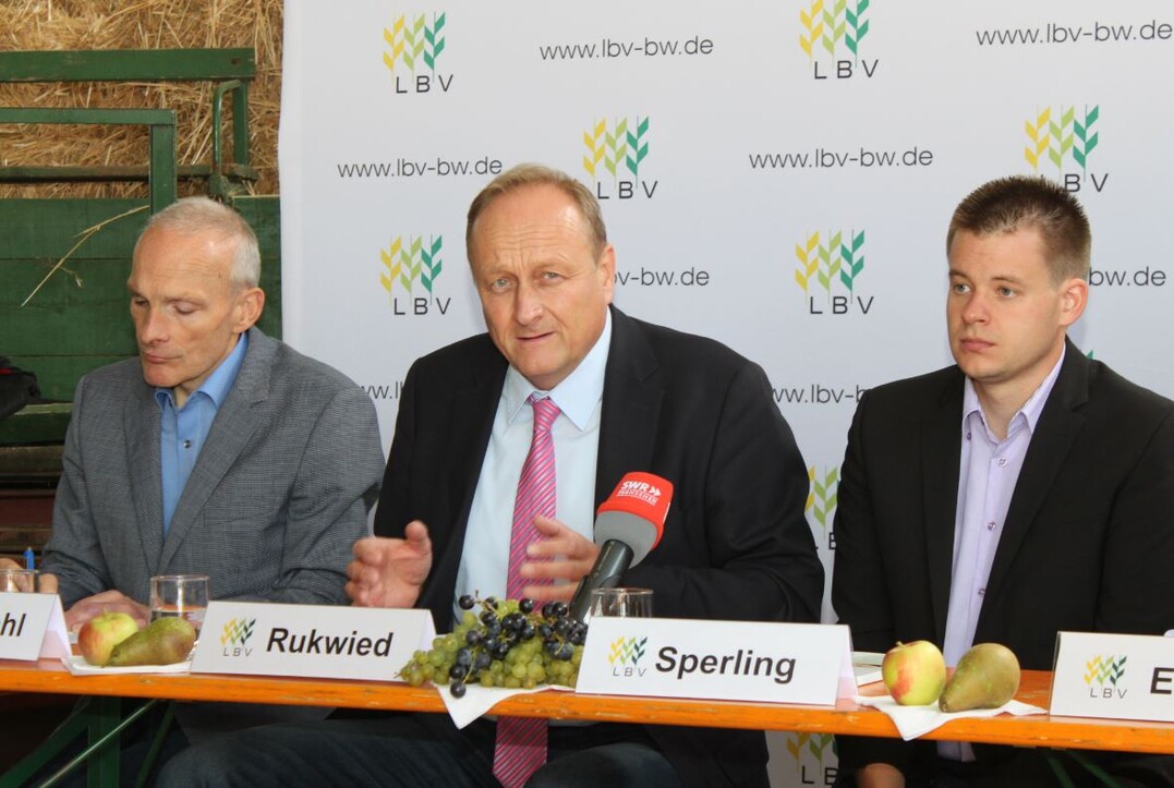 LBV-Präsident Joachim Rukwied erklärt Details zur Ernte 2015 (Mitte)
