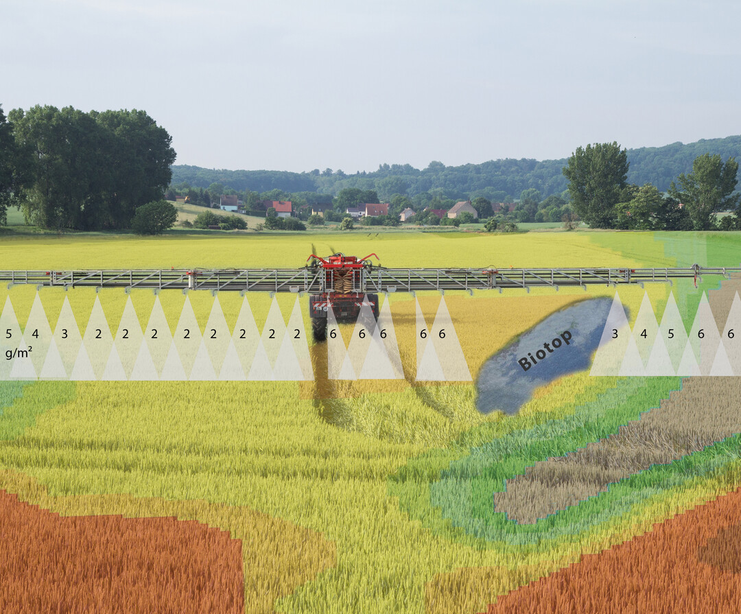 Beim MultiRate-Dosiersystem für Pneumatikstreuer der Firma Rauch werden die Dosierorgane jeder einzelnen Düngerauslassöffnung unabhängig voneinander, stufenlos regelbar, elektrisch angetrieben. Der elektrische Antrieb mit einer Spannung von 48 V ermöglicht sehr kurze Verstellzeiten und somit eine schnelle Variation der Düngermenge auch in Fahrtrichtung. Quer zur Fahrtrichtung kann die Düngergabe in 1,2 m breiten Streifen variiert werden, was zu einer erheblich höheren räumlichen Auflösung im Vergleich zu bisherigen Möglichkeiten führt.