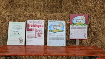 Alle Fl�chen, auf denen Getreide f�r KraichgauKorn w�chst, sind beschildert. Auf den neuesten Schildern wird das Thema Artenvielfalt nach vorne gestellt.