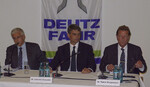Bei der Pressekonferenz von Same Deutz-Fahr in Dresden (v. r.): Europa-Chef Rainer Morgenstern, SDF-Vorstandsvorsitzender Lodovico Bussolati und Entwicklungschef Massimo Ribaldone.