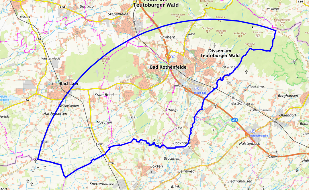 Äußere Überwachungszone mit einem Radius von 10 Kilometern um den betroffenen Geflügelbetrieb.