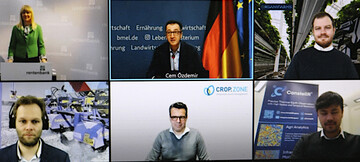  Digitale Scheck�bergabe: Bundeslandwirtschaftsminister Cem �zdemir stellte die Zuwendungsbescheide f�r die vier Start-ups ConstellR, crop.zone, Feldklasse und Organifarms aus und w�nschte den Neugr�ndern viel Erfolg. 