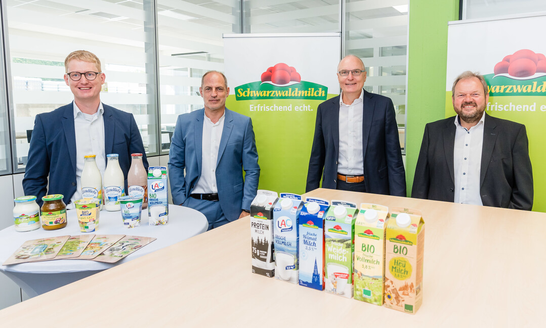 F�hrungsteam der Schwarzwaldmilch (v.l.): Bj�rn Beckmann, Gesch�ftsleitung Finanzen/Verwaltung; Andreas Schneider, Gesch�ftsf�hrer; Heinz Kaiser, Gesch�ftsleitung Landwirtschaft/Produktion/Logistik) und der Aufsichtsratsvorsitzende Markus Kaiser.