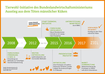 Zeitplan des Forschungsprojekts "In-Ovo-Geschlechtsbestimmung" seit dem Start 2008 bis zum Ausstieg aus dem K�kent�ten