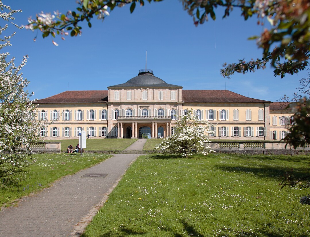 Blick vom Botanischen Garten auf das Schloss im Frühling.