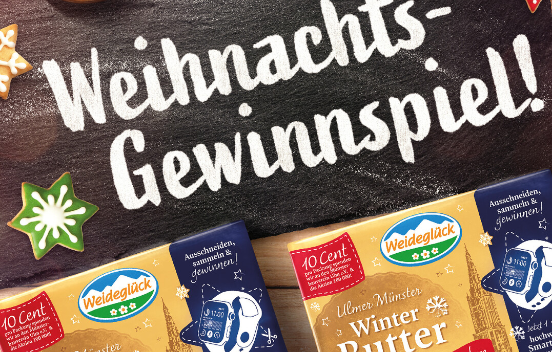 Ulmer M�nster Winterbutter: Begleitet wird der Abverkauf von einem gro�en Gewinnspiel. Jeweils zehn Cent pro verkaufter Packung gehen als Spende an �rtliche Organisationen.